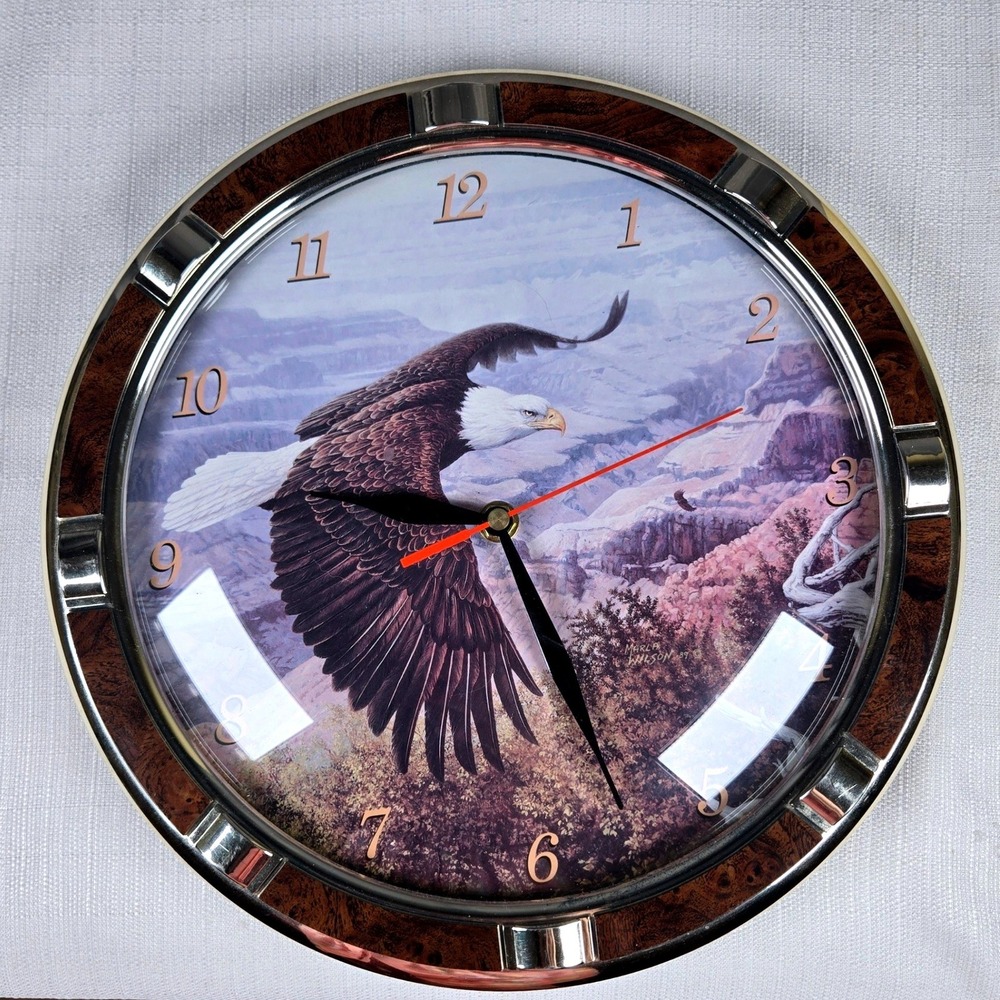 Vintage Bradford Exchange Atomic Wall Clock Marla Wilson Bald Eagle Grand Flight